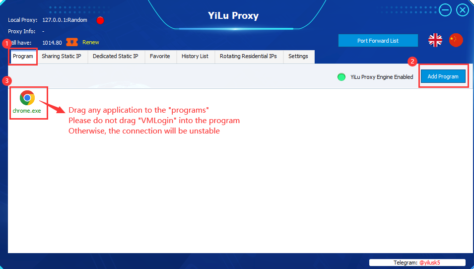 Set YiLuProxy IP in VMLogin